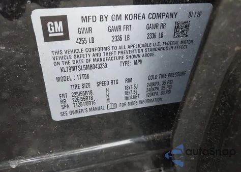 2021 Chevrolet Trailblazer Fwd Rs из США, поврежденный, VIN KL79MTSL5MB043339